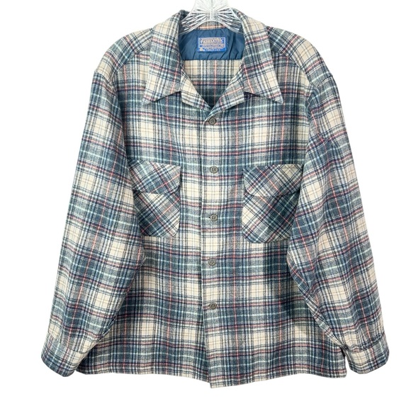 Vintage 60's 70's Pendleton Virgin Wool Loop Collar Plaid Board Shirt sz XL - Picture 1 of 9